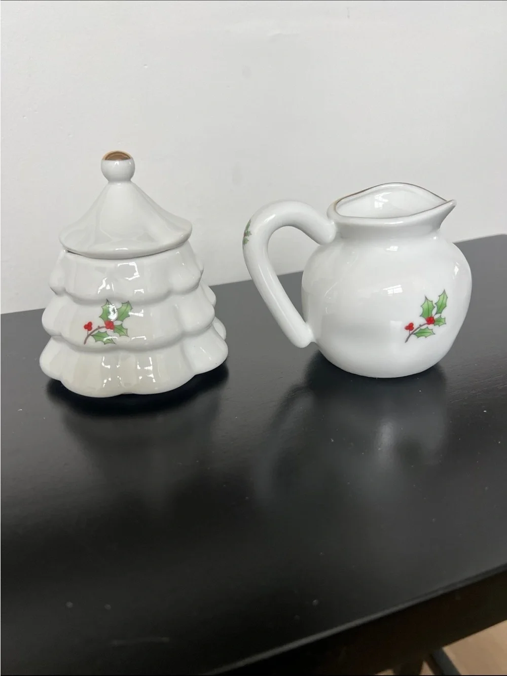 Bundle -  Sugar and  Creamer Set and Candles Set - White Christmas Tree Design